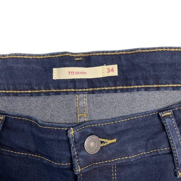 LEVI'S JEANS 711 SKINNY HIGH RISE SIZE 34 BLUE DENIM LOGO DARK WASH STRETCH - Picture 5 of 10